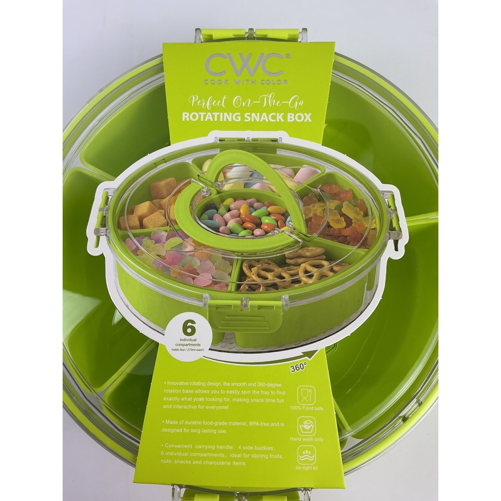 CWC Divided Serving Tray With Lid Rotating Snack Box 6 Compartment BPA Free - Picture 2 of 9